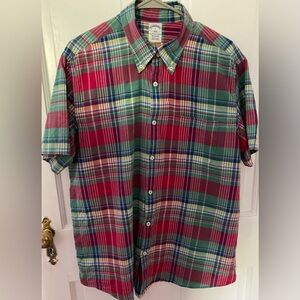 Size L Brooks Brothers Men's Pink and Green Multicolor Plaid Button Down Shirt